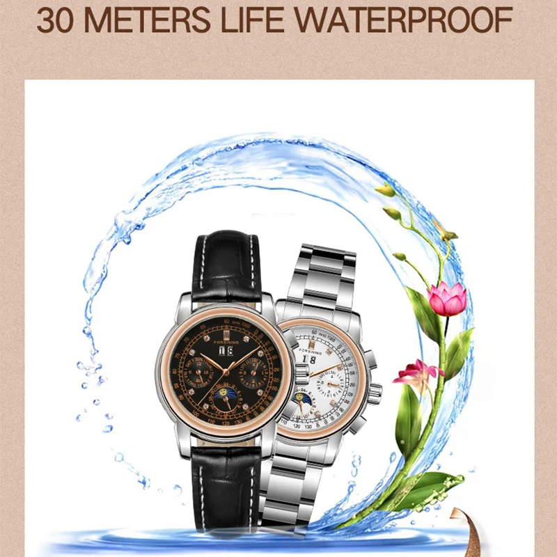 2024FORSINING Women Automatic Mechanical Fashion Luxury Wrist Watches Ladies Diamond Moon Phase Multifunctional Relogio Feminino 4