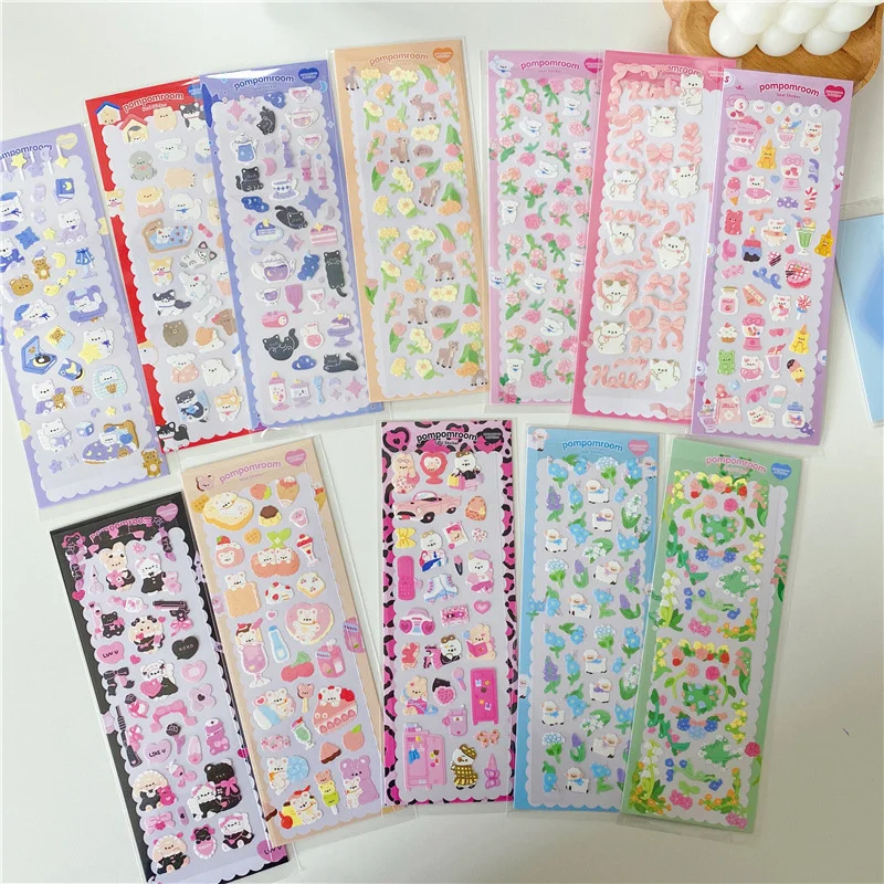 12Pcs/Set Ins Cute Cartoon Animal Series Decorative Stickers Kawaii Idol Card Album Frame Sticker Agenda Korean Child Stationery