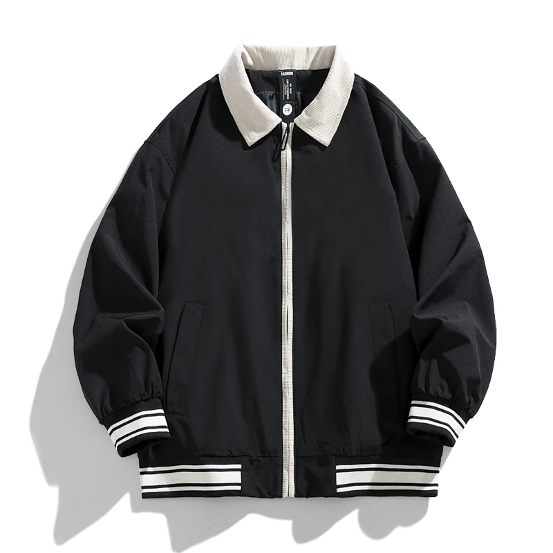 Men's Spring Autumn Solid Turn-down Collar Zipper Pockets Screw Thread Lantern Long Sleeve Cardigan Jacket Coats Casual Tops