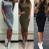 Summer Women Dresses Knee-Length Shinny Casual Short Sleeve Bandage Bodycon Sheath Dress Vestidos - Image 2