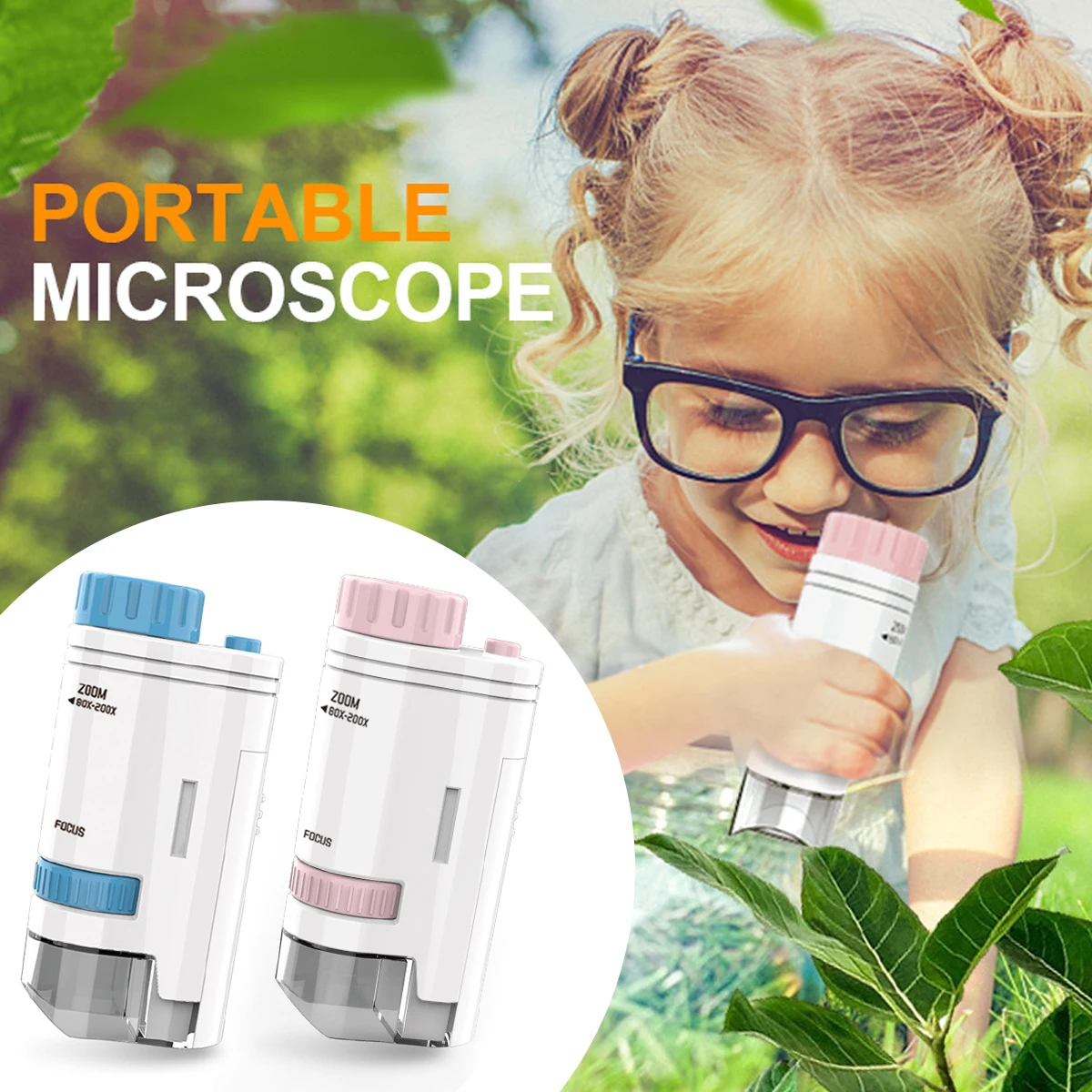 60-200x Pocket Microscope Electric Mini Microscope with LED Light High Definition Children Microscope for Observation Learning 2