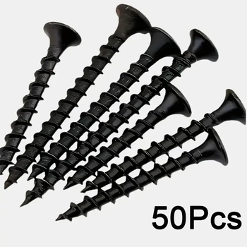 50pcs Black High Strength M3.5 Thick Dry Wall Nails Cross Countersunk Gypsum Board Nails Steel Woodworking Self-tapping Screws