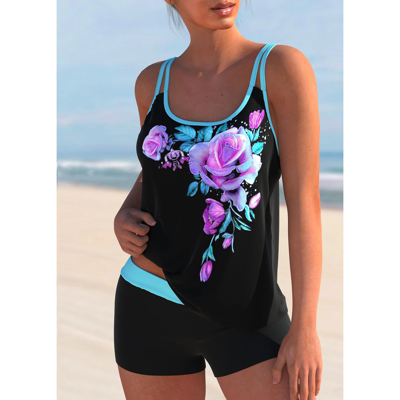 2023 New Bikini Women Flower Printing Monokini Swimwear Swimsuit Bikini Set Tankini Summer Bathing Suit Retro Beach Wear XS-8XL