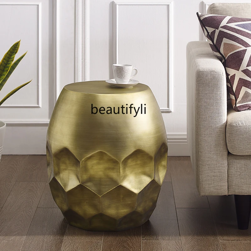

CXH Side Table Corner Table Light Luxury Creative Living Room Sofa Edge Golden Copper Tea Table Art Copper Drum Stool
