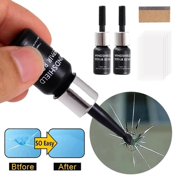 Kit di Riparazione Fai-da-Te per Parabrezza Auto, Schermo del Telefono e Vetri, Colla per Riparazione Vetro Auto, Ripristino Graffi e Crepe