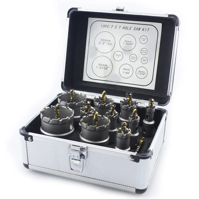 

free shipping 6/10pcs/set 16-53mm TCT Hole Saw Drill Bit sets Alloy Carbide Cobalt Steel Cutter Stainless Steel Plate Iron Metal