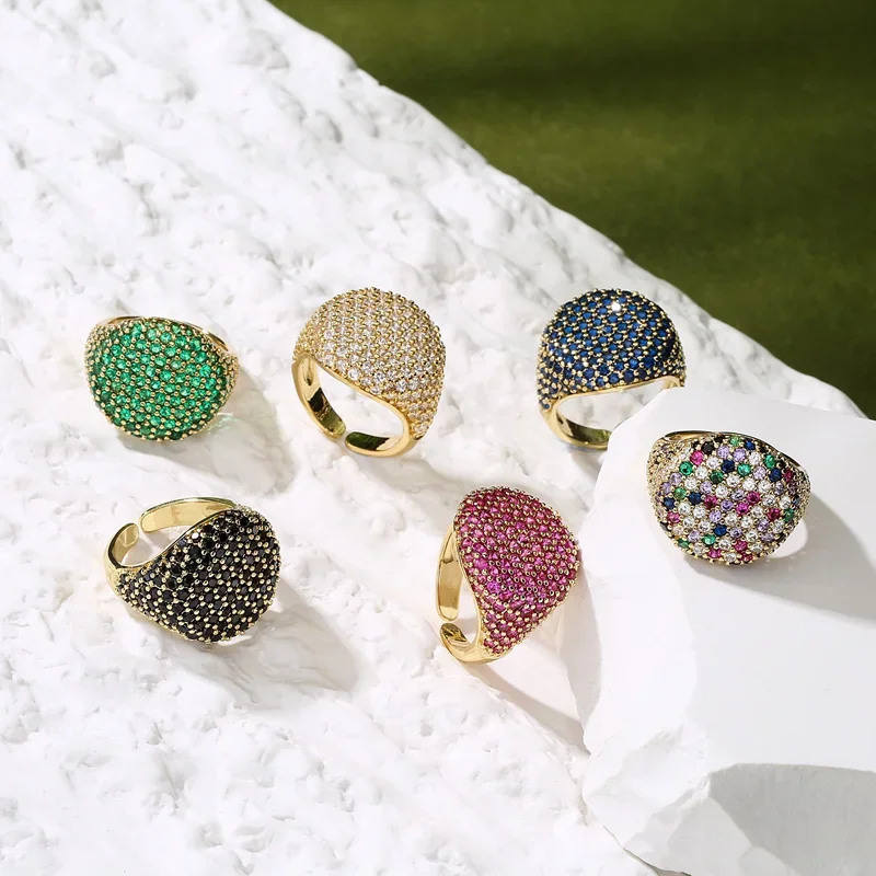 Round Geometry Big Ring for Women Full Colorful Cubic Zircon Stone Finger Ring Punk Statement Jewelry finger ring