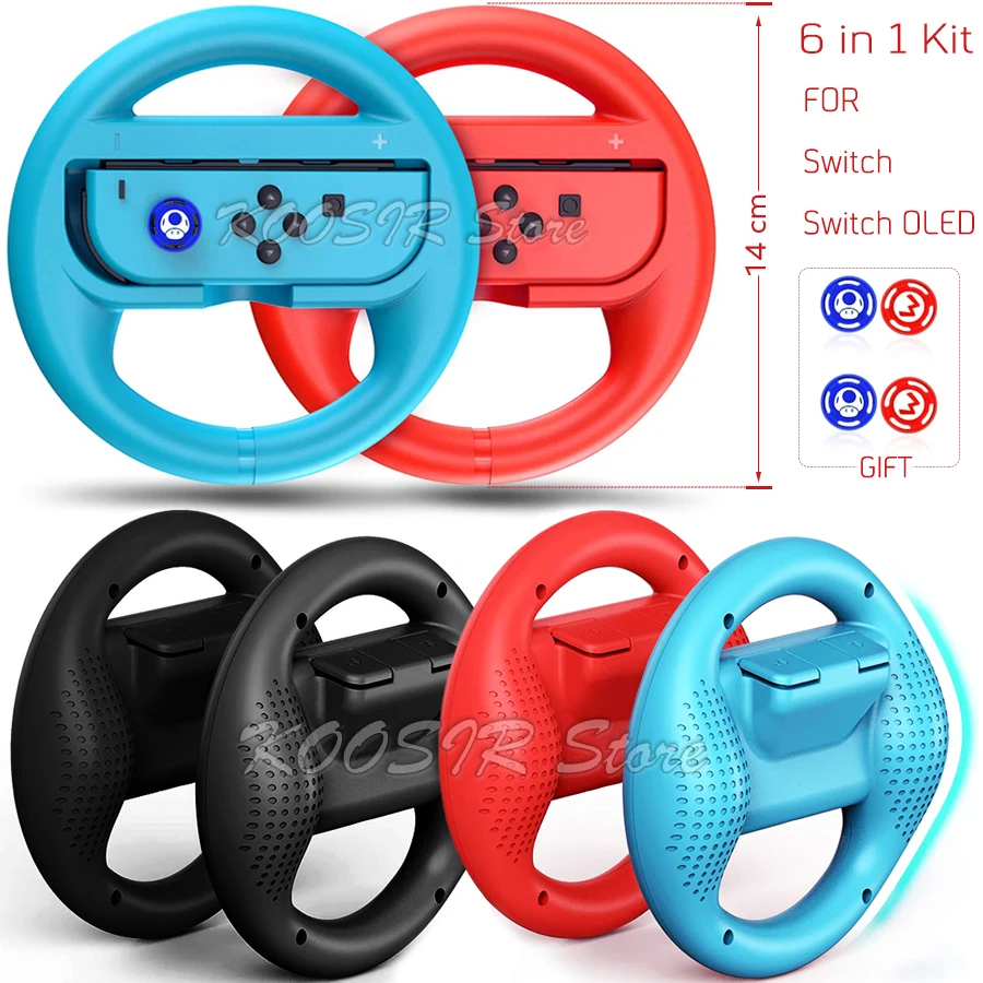 2 PCS Nintend Switch Gaming Racing Steering Wheel Grip Set + 4 Joycon Silicone Caps For Nintendo Switch OLED Joy con Gamepad racing steering wheel game controller accessories