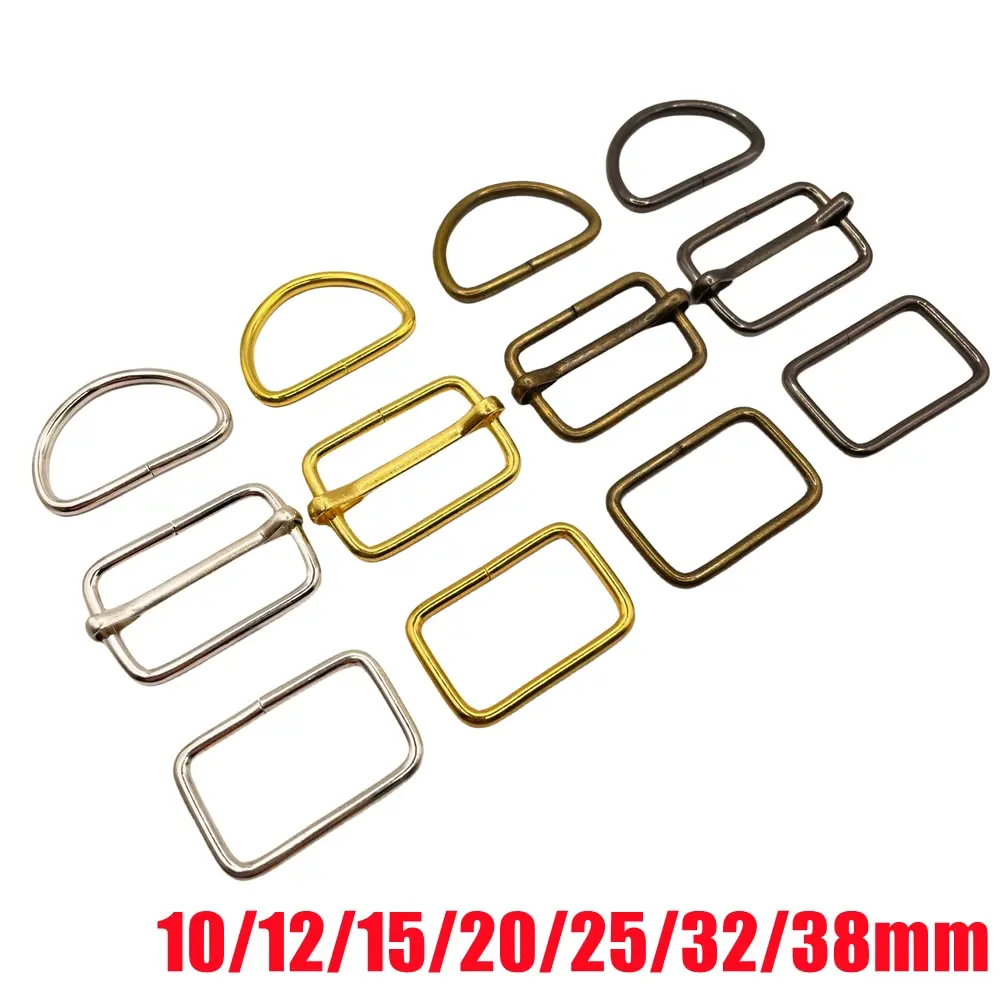 10 Pcs Wire Formed Metal D-Ring Rectangle Loops Tri-Glide Slider Adjuster Non-Welded Belt Strap Buckle