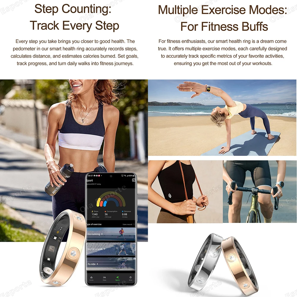 New 2025 Fashion Women Smart Ring IP68 Waterproof Super narrow 6.3mm Smarting Sleep Health Monitor Sport Pedometer Fitness Rings