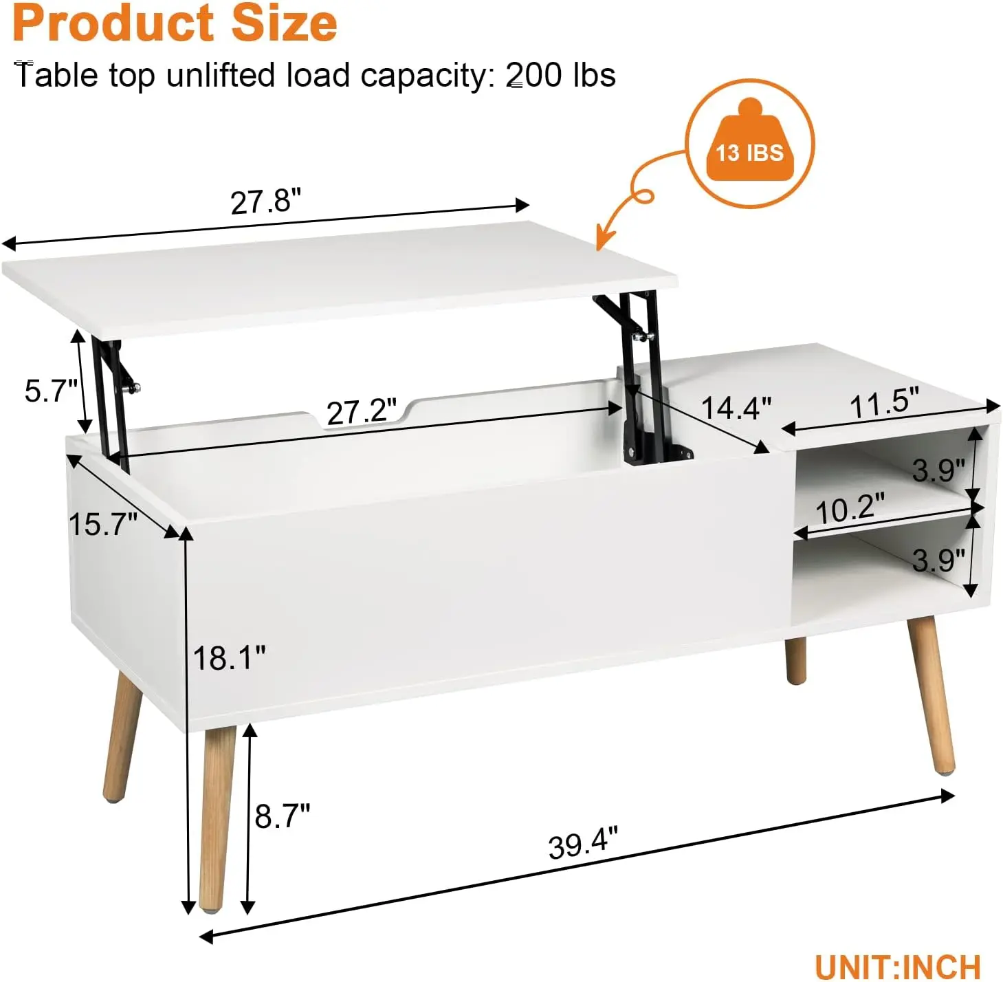 Coffee Table Lift Top - White Coffee Table with Lifting Top and Hide Compartment Storage - Lift Coffee Table Rectangle NEW USA 2