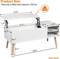 Coffee Table Lift Top - White Coffee Table with Lifting Top and Hide Compartment Storage - Lift Coffee Table Rectangle NEW USA 2