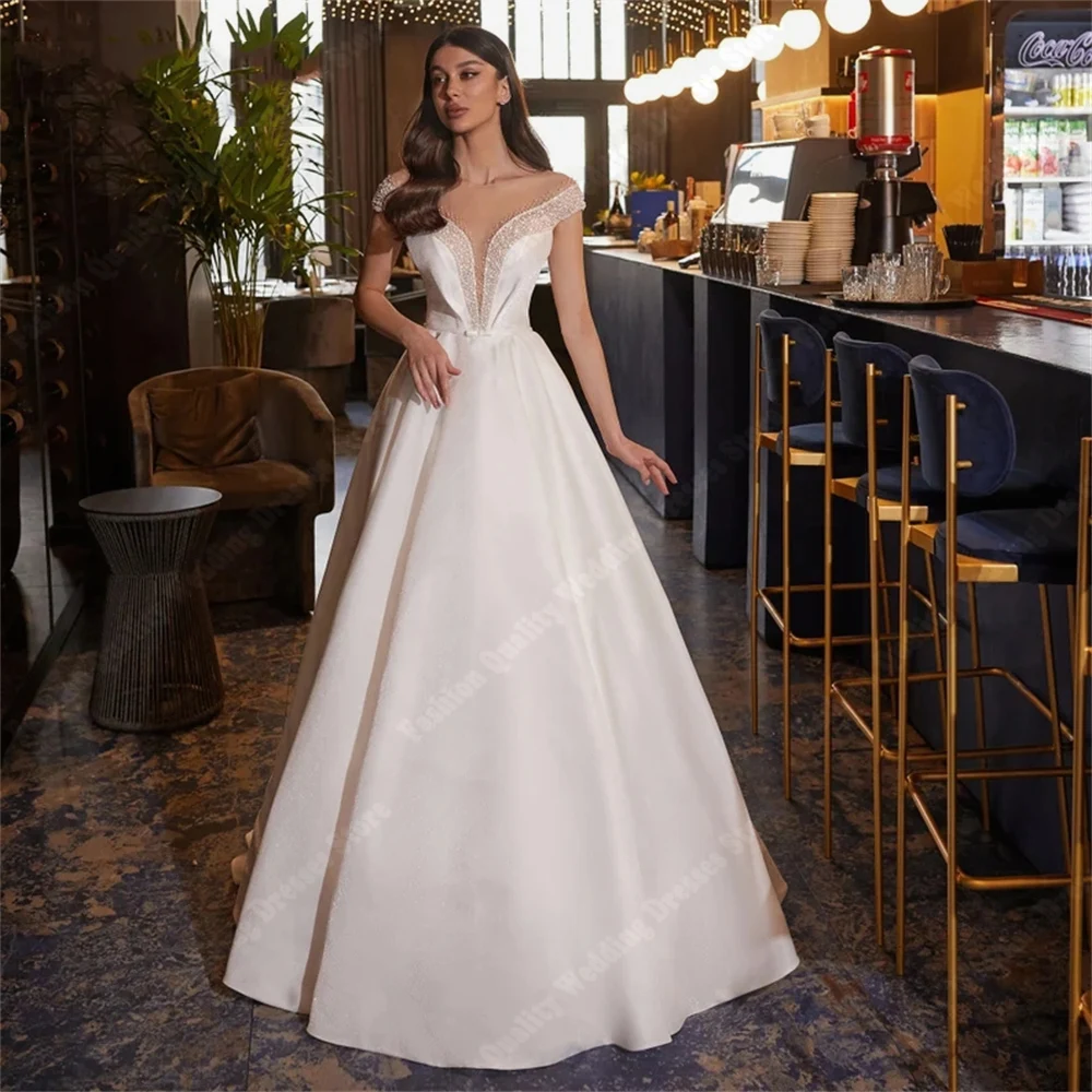 Elegant White Women Wedding Dresses Off The Shoulder A-Line Bride Gowns Mopping Length Princess Ball Vestido De Novia Customized 4