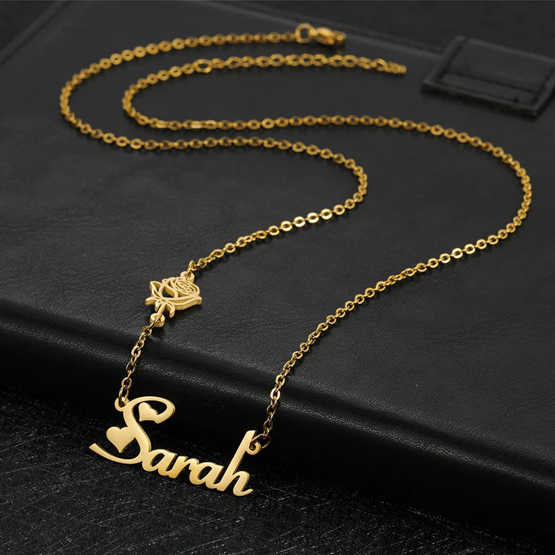 Personalisierte Geburt Blume Kette Namen Halskette Edelstahl individuelle romantische Buchstaben Namen Halsband Anhänger Halsketten Frauen – Detail 6
