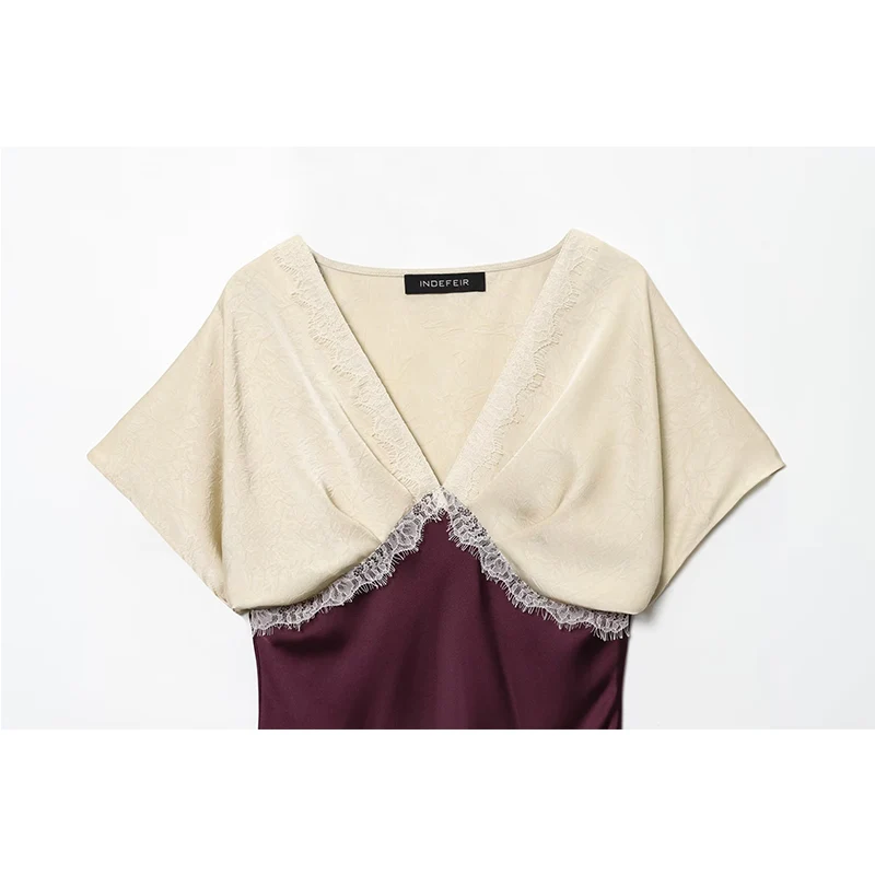 Elegant Patchwork Satin Evening Long Party Dress Women Sexy Deep V Neck Lace Maxi Summer Dresses Women 2025 Boho Dress