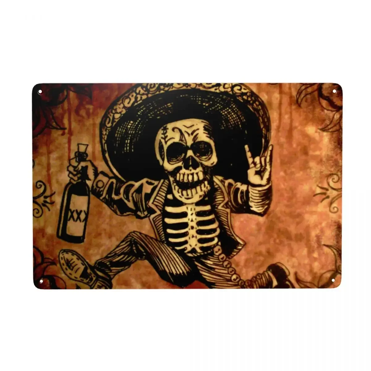 

Vintage Posada Day of The Dead Metal Sign Custom Mexican Sugar Skull Tin Plaques Yard Wall Bar Decor Decorations Art posters