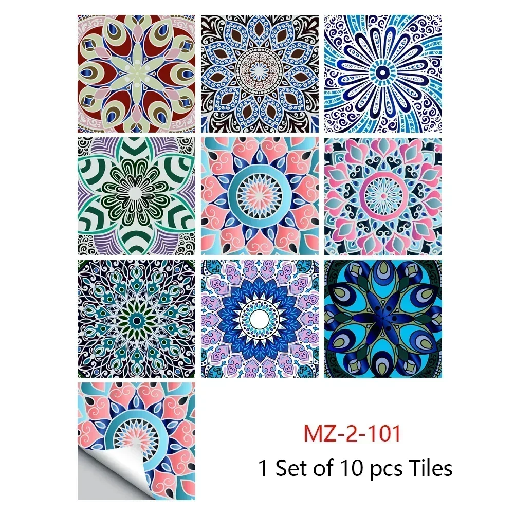 Description Picture 5 of itemHome 10pcs/set Mandala Style Crystal Hard Tiles Ceramics Wall Sticker Kitchen Wardrobe Decor Art Mural & Stick Wall Decals