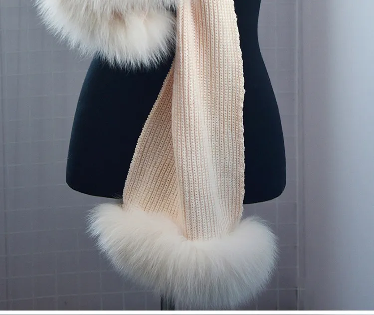 Echter Fuchspelz Gestrickter Schal Herbst Winter Koreanische Oberbekleidung Kapuzenschal Mütze Zwei-in-Eins Warmer Nackenwärmer Schulter-Accessoire – Detail 20
