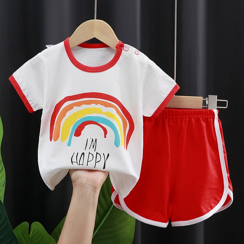 9months-6years Summer Casual Fashion O-neck Pullover Short Sleeves +shorts Boys And Girls Cartoon Print Children's Cute Suits baby clothes penguin set