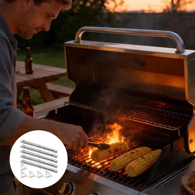 5Pcs Burners Tube Replacements Length Adjustable 12 to 17.5Inch Stainless Steel Grill Burners Tube Easy Installation Y5GB