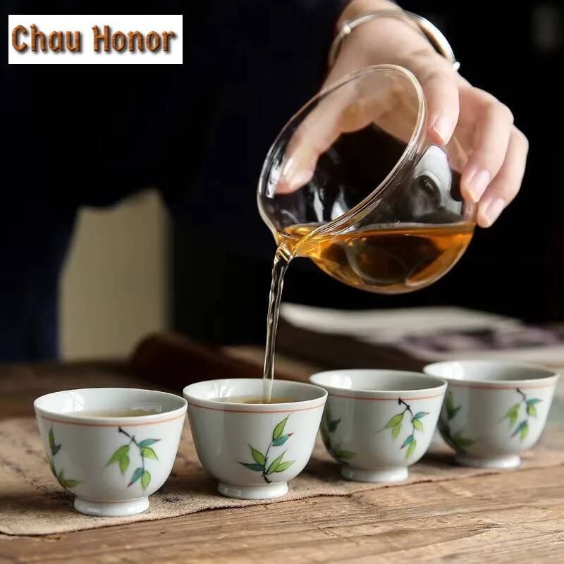 2pc/lot Japanese Underglaze Color Hand Painted Bamboo Painting Tea Cup Ceramic Kung Fu Tea Set Master Cup Tea Ceremony 40ml