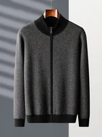 Autumn Winter Thick Men Sweater 100% Cashmere Long Sleeve Mock-neck Zipper Cardigan Soft Warm Large Size Knitwear Men Clothing 2