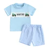 Baby Clothing Boy Summer Outfit Tractor Letter Embroidery Short Sleeve Tops Plaid Elastic Waist Shorts 2 Piece Set 1