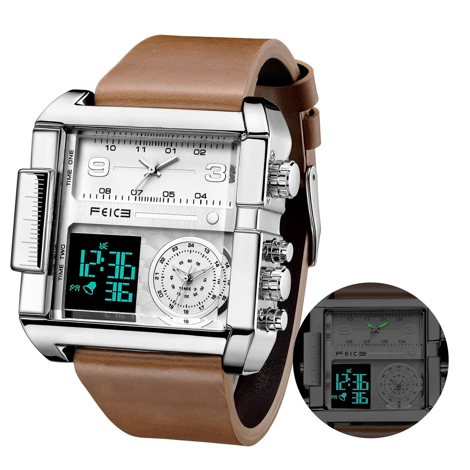 FEICE Watches for Men Big Dial Digital LED Analog Quartz 