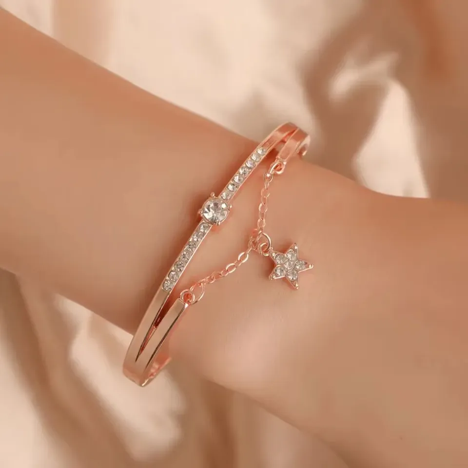 Fashion Stainless Steel Luxury Bracelets Female Sparkling Diamonds Pentagram Forever Love Charm Bracelet Women Jewelry Gifts