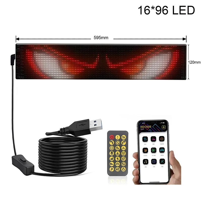 Wiscolor 12x60cm LED Matrix Pixel Panel Scrolling Bright Advertising LED Sign Flexible USB 5V LED Car Sign Bluetooth App Control 6