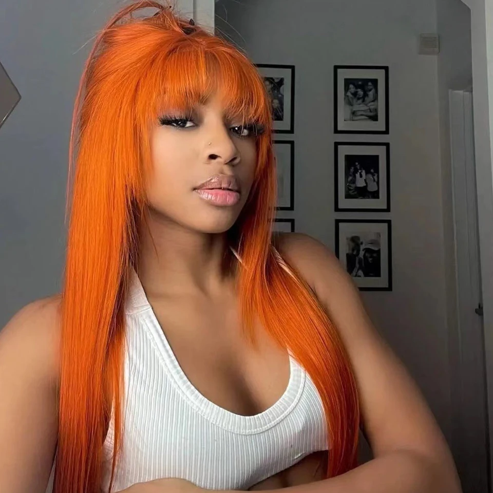 ?ILLIANA  14” ORANGE ? RED BANG Wig *NWT*? OneMore Body Wave Ginger Orange 13x4 Transparent Lace  main image 4