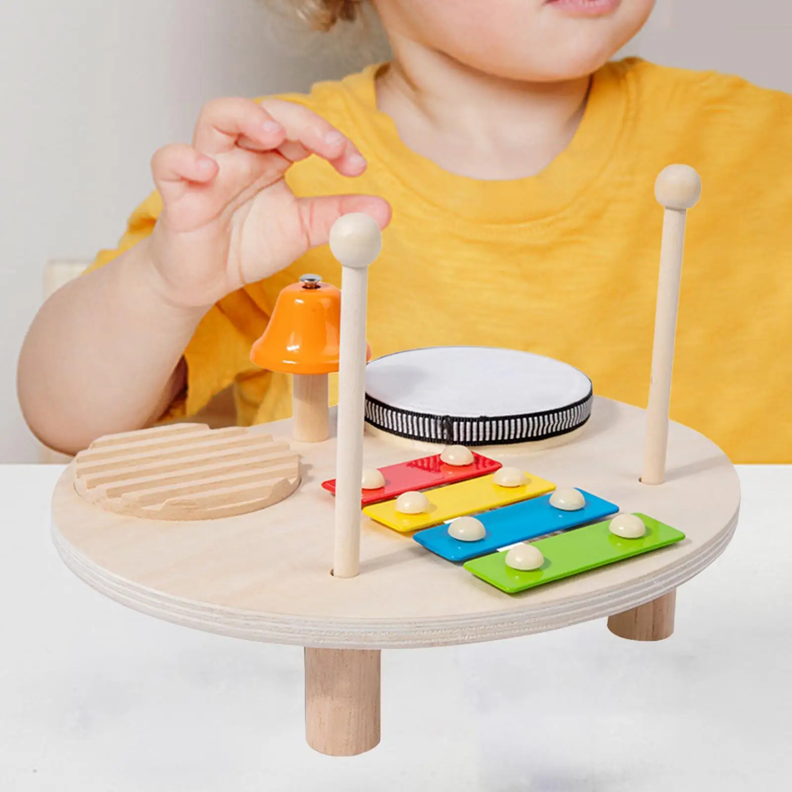 

Kids Drum Set Wooden Xylophone Motor Skill Montessori Kids Music Drum Table Musical Instrument for Age 2 3 4 5 6 Kids Boys Gifts