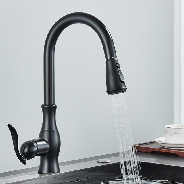 Matte Black Pull Out Kitchen Faucets Single Handle Hot Cold Water Crane Tap For Kitchen 360 Rotation Kitchen Mixer Tap