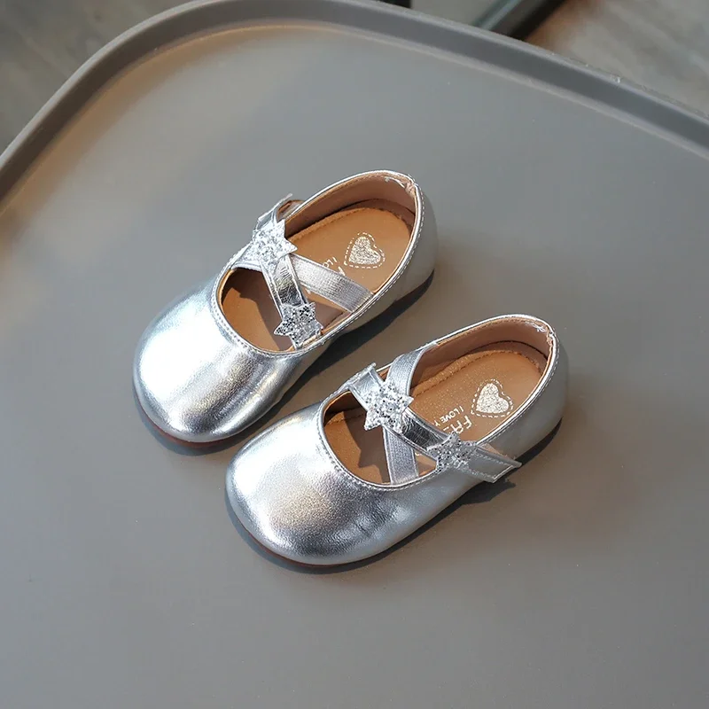 Children's Leather Shoes Solid Color Girls Ballet Shoes Fashion Simple Princess Versatile Kids Party Shoes Gold Silver Causal 4