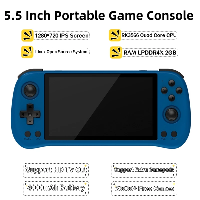 

X55 Handheld Game Console 5.5 Inch IPS Screen Quad Core 2GB RAM Portable Game Machine Linux Open Source Emulators 20000+ Games