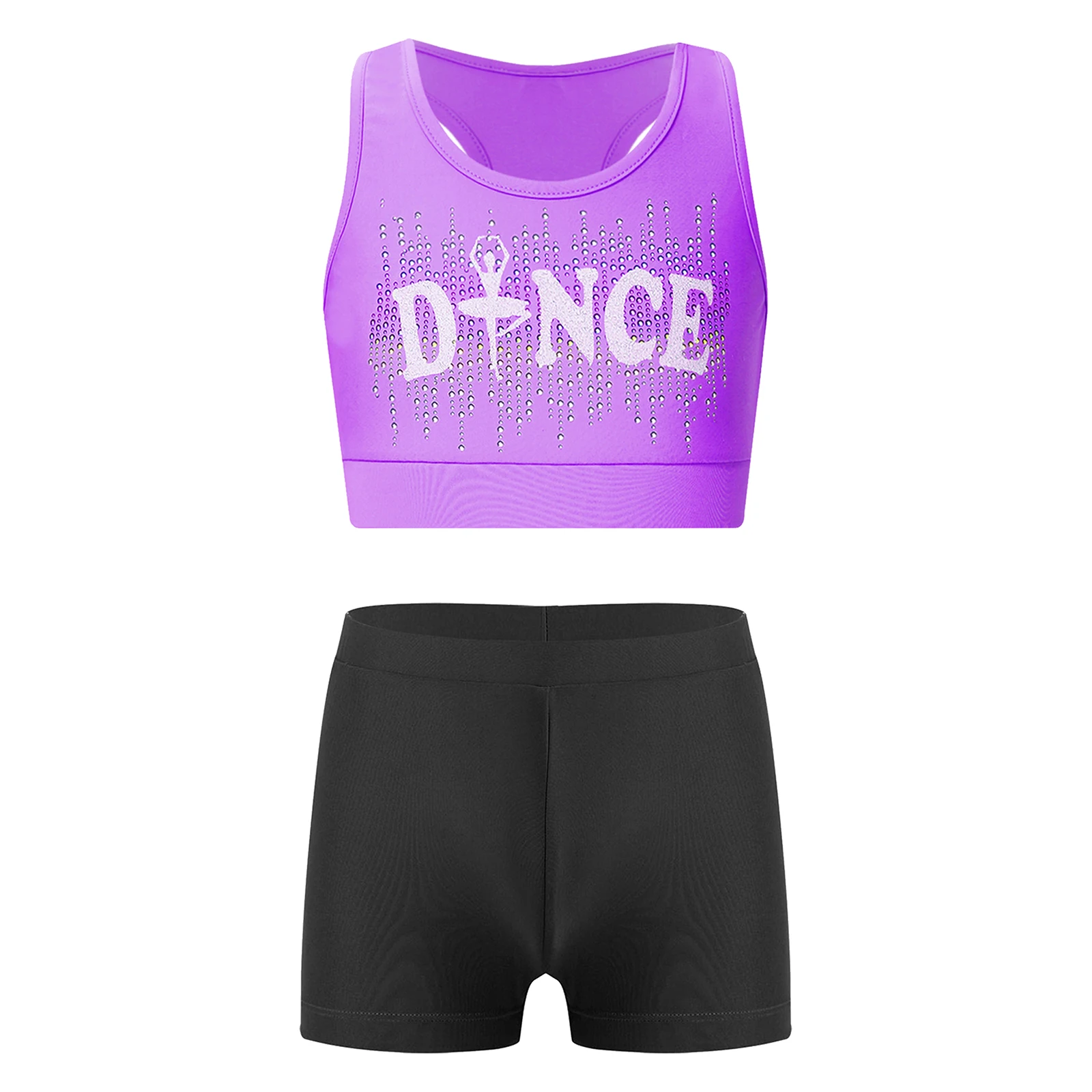 

Kids Girls Sports Gymnastics Ballet Dance Outfit Sleeveless Racerback Crop Top with Shorts Workout Dancewear Sportswear Swimwear