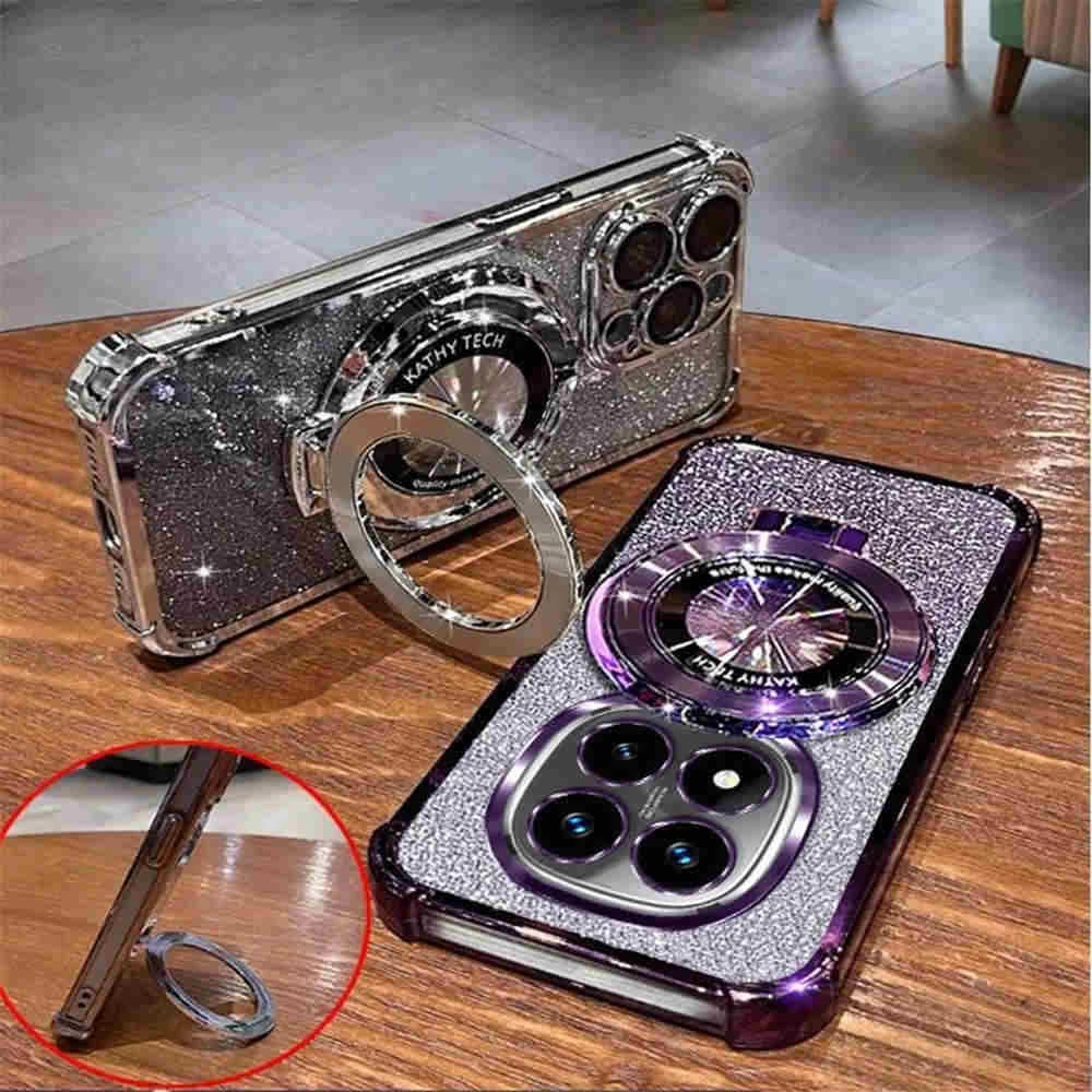 Luxury Glitter Shockproof Phone Case with Bracelet Ring Holder and Stand Feature