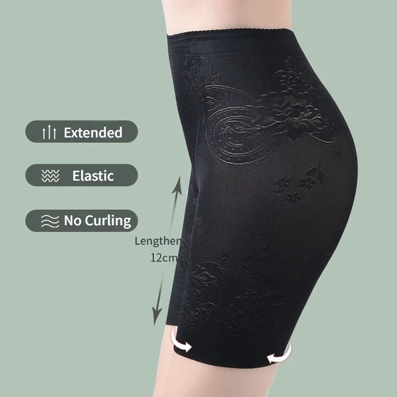 Safety Shorts Seamless Ice Silk Thin Women Postpartum Tummy Control Plus Size Protective Under Skirt Stretch Boxer Briefs
