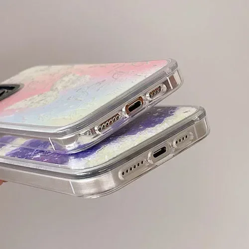 Transparent Border Quicksand Butterfly Purple Cloud iPhone 12 13 14 15 Pro Max Case - Protective iPhone Case