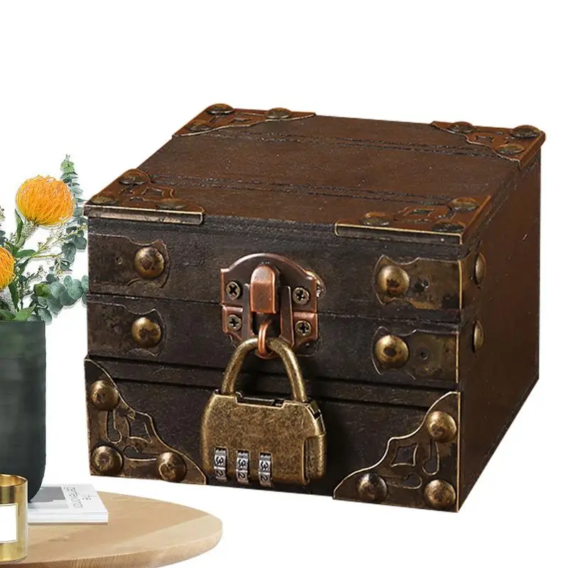Mini Wooden Jewelry Box Retro Treasure Box With Lock Small Jewelry Keepsake Box For Desktop Organizer Kids Gift Home Decor