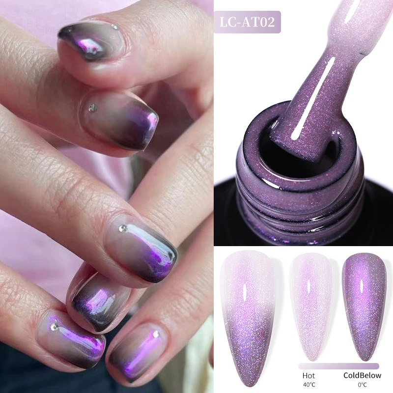 LILYCUTE 7ml Auroras Thermal Gel Nail Polish Temperature 3 Colors Gradient Changing Purple Glitter Manicure Nail UV Gel Varnish