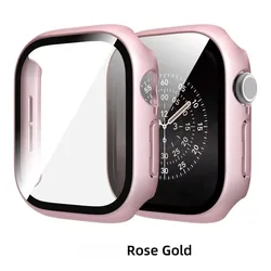 Premium Tempered Glass + Matte Bumper Cover for Apple Watch - Screen Protector Accessory (Rose Gold)