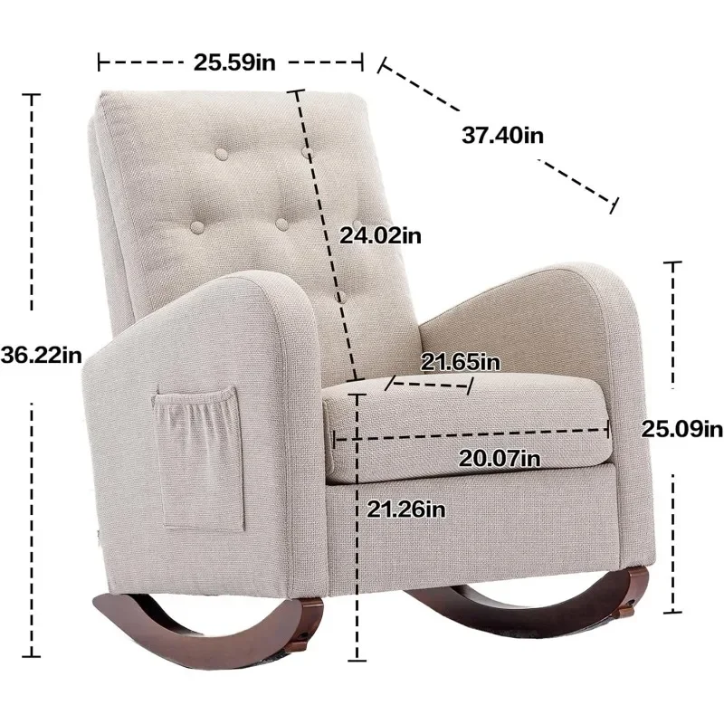 home. Rocking Chair Mid-Century Modern Nursery Rocking Armchair Upholstered Tall Back Accent Glider Rocker for Living Room 3