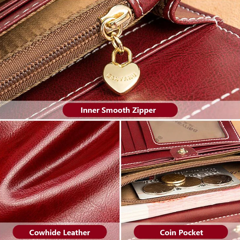 Women Travel Cowhide Leather Wallet Long Trifold Card Holder Bag Women Phone Purse for Birthday Gifts