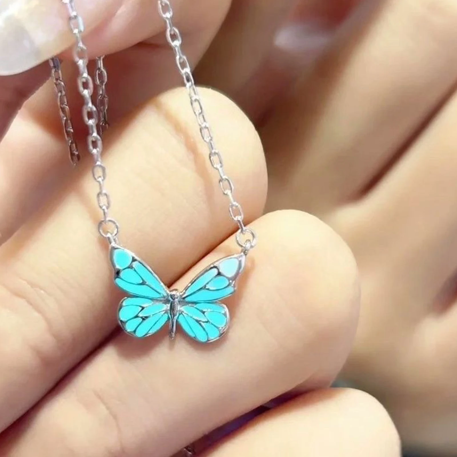 Glowing Butterfly Fairy Necklace Bracelet Steel Chain Butterfly Pendant Necklace Silver Jewellery Set for Lover Friend 4