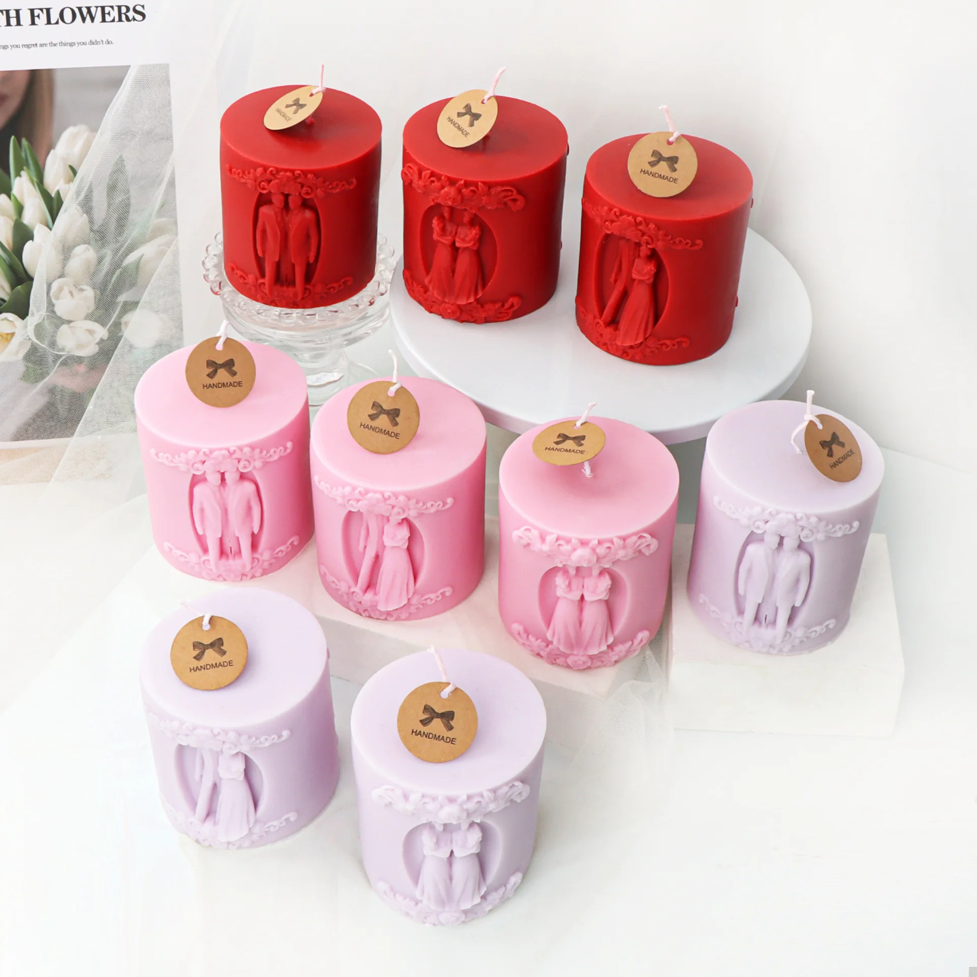 Moule Bougie Silicone CDIYTOOL Lot De 6 Moules à Bougies En Silicone - Forme Cylindrique Hexagonale - Pour Fabrication De Moules à Cire, Savons, Spécimens De Fleurs Cire De Soja