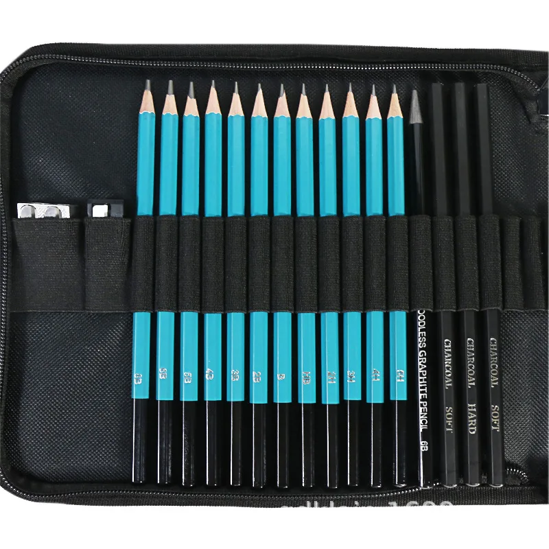 Tavolozza Drawing Art Pencils Set, 34 Pack Professional Drawing and Sketch Pencil Set in Soft-Sided Art Portfolio Storage Bags for Kids, Teens and Adu