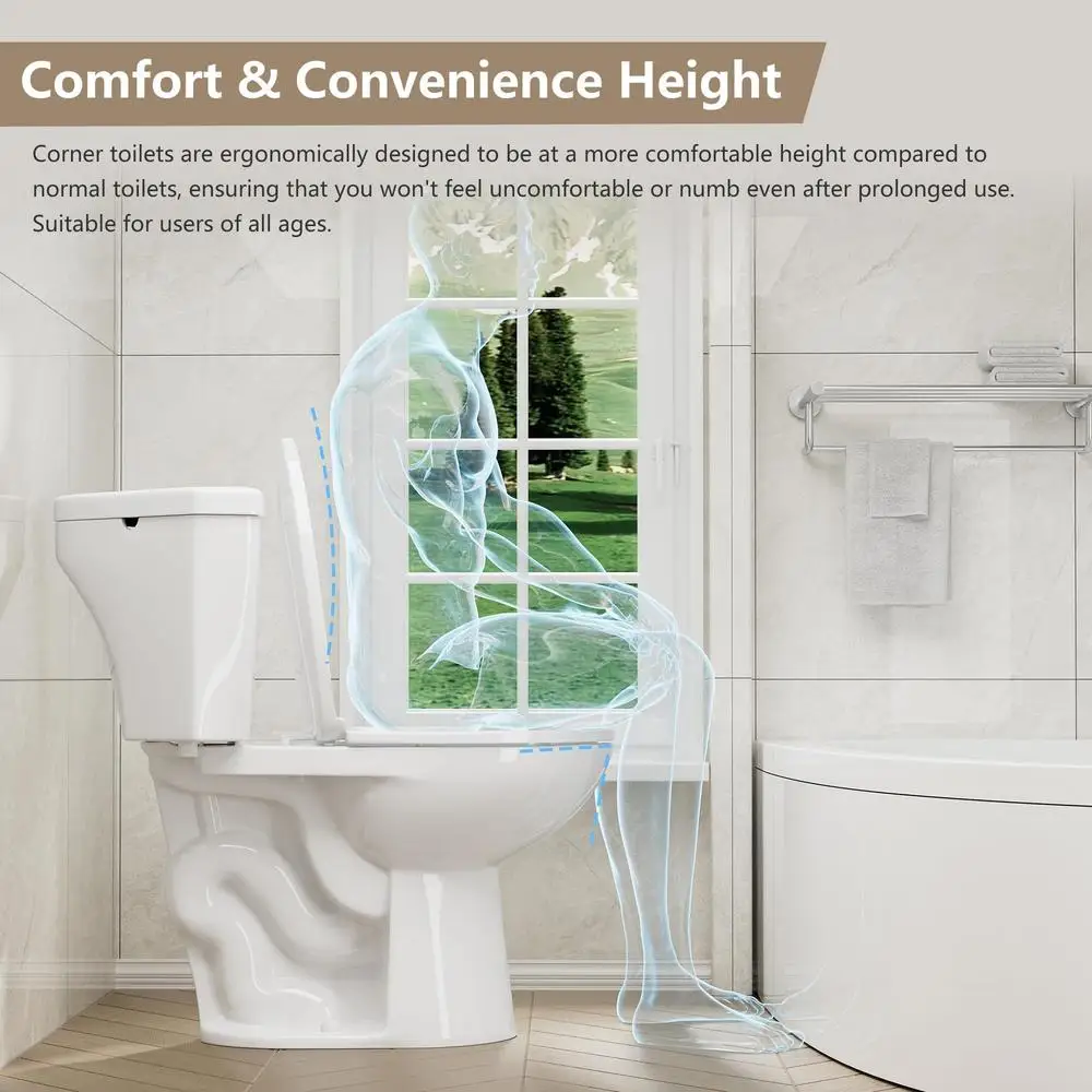 Corner Elongated Toilet Compact Dual Flush Toilets with Comfort Height Bowl & Slow Close Seat Small Bathroom Solution Water 5