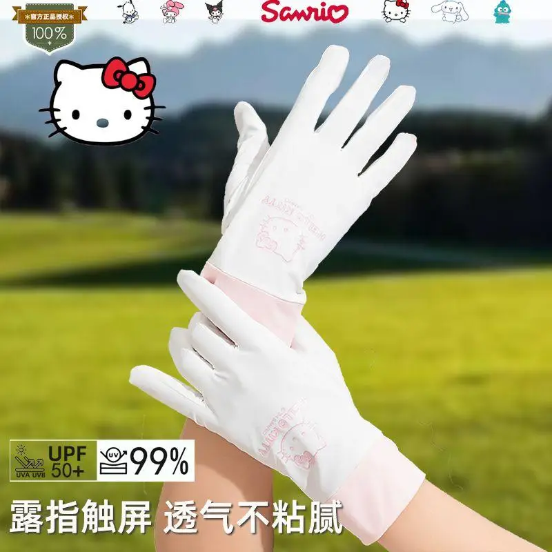 

Милые летние короткие солнцезащитные перчатки Sanrio Cinnamoroll My Melody Kuromi Kitty Мультяшные нескользящие перчатки для сенсорного экрана