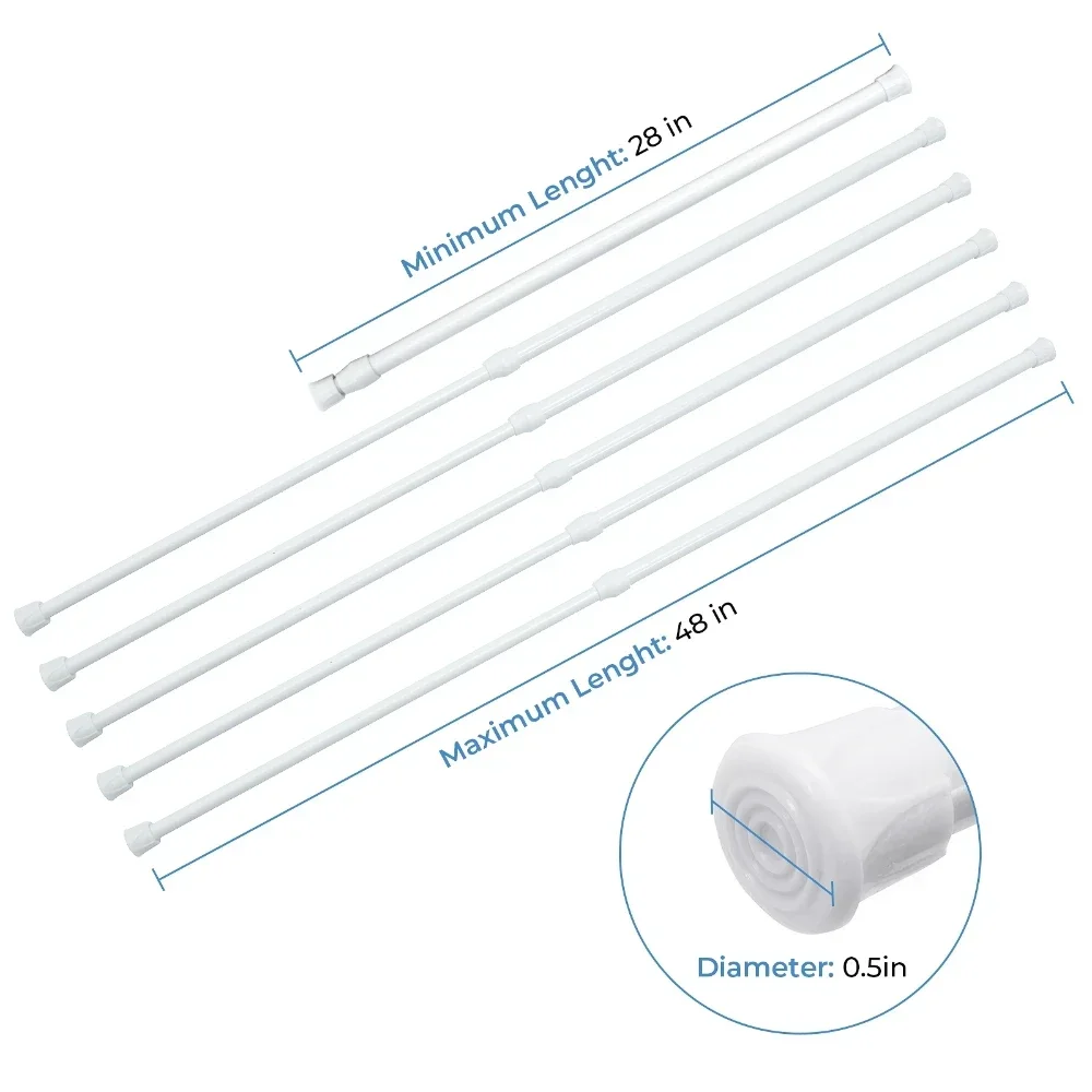6Pcs 1.3cm Tension Rods Spring Steel Cupboard Closet Shoe Racks Bars Rod Curtain Rods 40-70cm 70-120cm Adjustable White Black